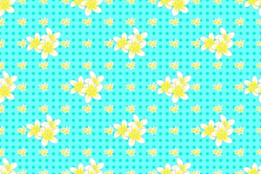 Mavi arka planda kusursuz el yapımı raster plumeria çiçeği deseni..