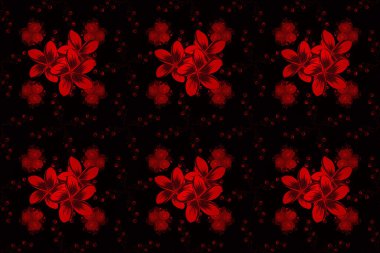 Şekillendirilmiş Plumeria çiçekleri ile kırmızı, kahverengi ve siyah renklerde kusursuz çiçek deseni. Raster illüstrasyonu.