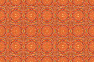 Turuncu bir arka planda renklendirilmiş kusursuz çiçek seramikleri. Klasik kumaş süsü.