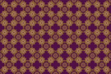 Soyut geometrik modern arkaplan. Puantiye, konfeti. Art deco tarzı. Raster illüstrasyonu. Parlak fon. Altın folyo dokusu. Mor ve altın pürüzsüz desen.