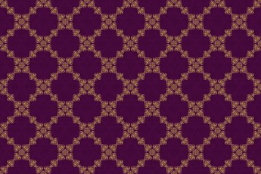 Raster parlak metal yüzey pürüzsüz desen. Mor arkaplandaki soyut altın elementler.