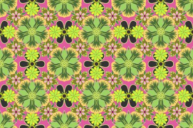 Etnik havlu, kına tarzı. Raster Kızılderili çiçek desenli paisley patten. Tebrik etmek ya da kartvizit, fon, kumaş ya da tekstil için kullanılabilir. Sarı, yeşil ve pembe renklerde kusursuz bir süs..