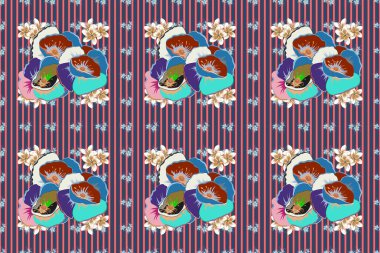 Kabile sanatı boho baskısı, klasik çiçek arkaplanı. Arkaplan dokusu, duvar kağıdı, mavi ve bej renkli çiçek teması. Soyut etnik raster pürüzsüz desen.