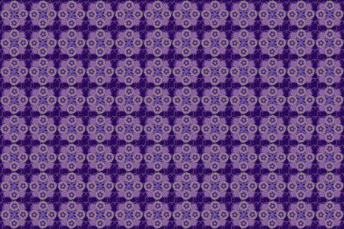 Gri, mavi ve mor renkli çiçek motifleri olan soyut zerafet deseni. Raster illüstrasyonu.