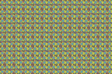 Mavi, sarı ve yeşil renkli küçük çiçeklerle kusursuz desen. Raster el boyaması çiçekler..