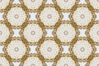 Doğu tarzında lüks bir süs. Davetiyeler için dekorasyon, tebrik kartları, etiketler, rozetler, etiketler. Gri üzerinde altın çiçeksiz desen. Altın şablonlar için Raster elementleri.