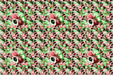 Kusursuz el yapımı Raster Kozmos deseni yeşil, gri ve bej renkleriyle.