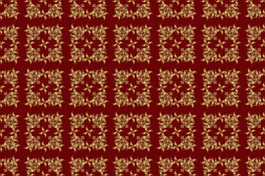 Raster illüstrasyonu. Kırmızı zemin üzerinde stilize dalgalar olan altın süslemenin gösterişsiz deseni.