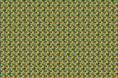 Plumeria çiçeklerinin kusursuz desenleri mavi, yeşil ve sarı renklerde. Stock raster illüstrasyonu. Klasik stil.