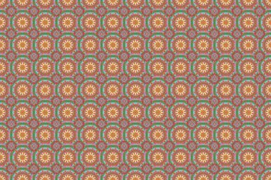 Raster illüstrasyonu. Damask turuncu ve mor renklerde kusursuz çiçek deseni.