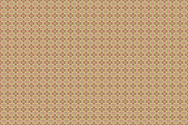 Grafik desenli çiçek deseni sarı, kahverengi ve pembe renklerde. Raster illüstrasyonu. Şekillendirilmiş küçük çiçeklerle kusursuz desenli raster arkaplanı.