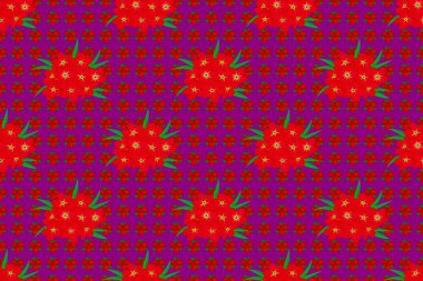 Yumuşak suluboya primula çiçeği deseni. Mor bir arka planda pürüzsüz desen. Raster illüstrasyonu.