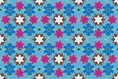 Raster modası geçmiş, kusursuz çiçek deseni. Yeşil, mor ve mavi renklerde küçük, solgun çiçekler..