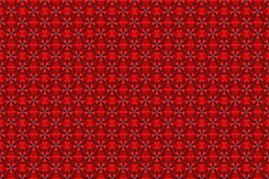 Siyah ve kırmızı renklerde. Ikat damaske desensiz arkaplan fayansı. Raster illüstrasyonu.