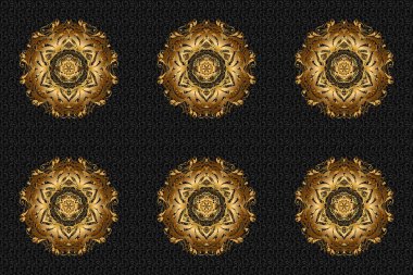 Bohem dekoratif unsur, Hint kına tasarımı, siyah üzerine retro daire süsü. Tibet yogası için soyut sanata sahip desen. Mandala altını, kabile klasikleri ve madalyonu var..