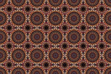 Raster illüstrasyonu. Damask, kahverengi, turuncu ve kırmızı renklerde, kusursuz çiçek deseni..
