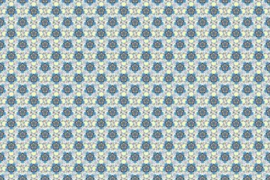 Mavi, gri ve bej renkli şirin çiçeklerle kusursuz desen. Raster illüstrasyonu.
