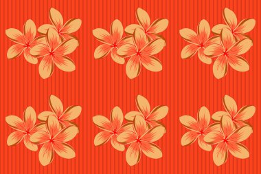 Ditsy tarzı. Bej, kırmızı ve turuncu renkte raster tasarımı. Çiçeksiz desen, küçük çiçekli basit çiçek deseni..