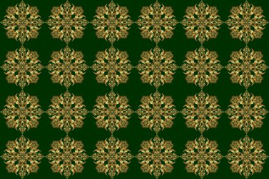 Yeşil arka planda altın bir doku. Altın süslemeli, pürüzsüz bir desen..