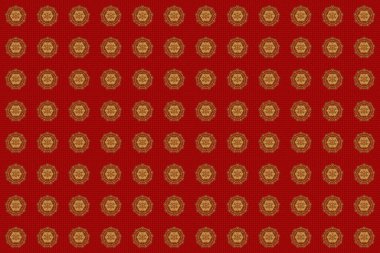 Davetiye, düğün kartı, hatıra defteri. Dekoratif dekoratif yuvarlak mandala. Vintage raster desenli. Altın kırmızıdan üstündür. Altın çıkartmalar, geçici dövmeler, mehndi ve yoga tasarımı, boho, sihirli sembol.