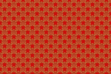 Kusursuz geometrik desen. Eşkenar dörtgen ve düğümlerle Geometrik arkaplan. Altın arka plan. Raster altın dokusu. Soyut geometrik desen. Kırmızı arkaplanda Raster pürüzsüz desen.