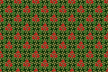 Mavi, kırmızı ve yeşil renklerde dikişsiz klasik desen. El yazısı gelincik çiçekleri, pullar, anahtarlar..