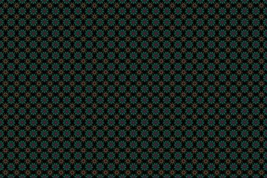 Raster illüstrasyonu. Damask, kahverengi, mavi ve yeşil renklerle renksiz çiçek arkaplan deseni.