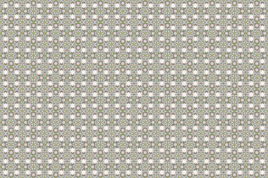 Bej, yeşil ve mavi renklerde kusursuz desenli raster yaz baskısı. Kumaş tasarımı, elbise, duvar kâğıdı ve kağıt için küçük hantal çiçekler.