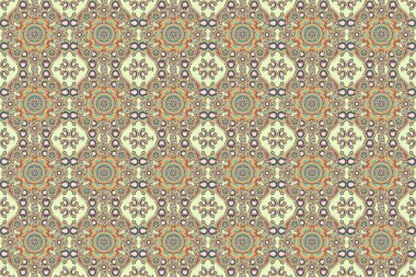 Bej, mavi ve kahverengi renklerde kusursuz el yapımı raster çiçek deseni..