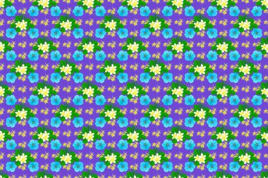 Menekşe arka planında kozmos çiçekleri olan dikişsiz suluboya deseni. Eski tarz moda baskı. Dekorasyon ve tasarım için güzel bir raster deseni. Kozmos çiçeklerinin zarif deseni.