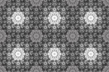 Klasik tarzda suluboya çiçeklerin zarif deseni. Moda baskısı. Siyah ve beyaz renklerde, dikişsiz çiçekli suluboya desen. Dekorasyon ve tasarım için güzel raster deseni.