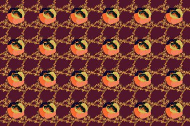 Raster illüstrasyonu. Dekoratif gelincik çiçekleri ile kahverengi, gri ve bej renklerde etnik ve pürüzsüz desenler..