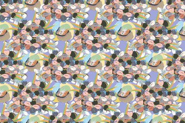 Soyut, soyut, turuncu, mavi ve gri renklerde desenler. Kesişen kıvrımlı zarif stil çiçekleri, yaprakları ve tomarları soyut çiçek süslemeleri oluşturuyorlar..