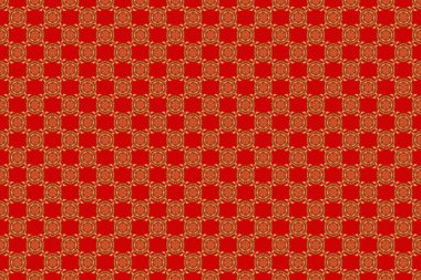 Geometrik tekrarlayan, altıgen şekilli, kırmızı arka planda altın gradyanı olan kusursuz desen. Raster illüstrasyonu.