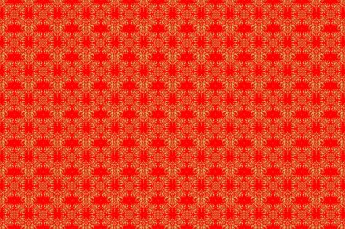 Kırmızı ve altın desenli. Barok tarzında kusursuz desenli doğu süsü. Geleneksel klasik raster altın deseni.