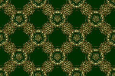 Raster illüstrasyonu. Geometrik yinelenen kusursuz desen, yeşil arkaplan üzerinde, altıgen şekilli altın gradyan.