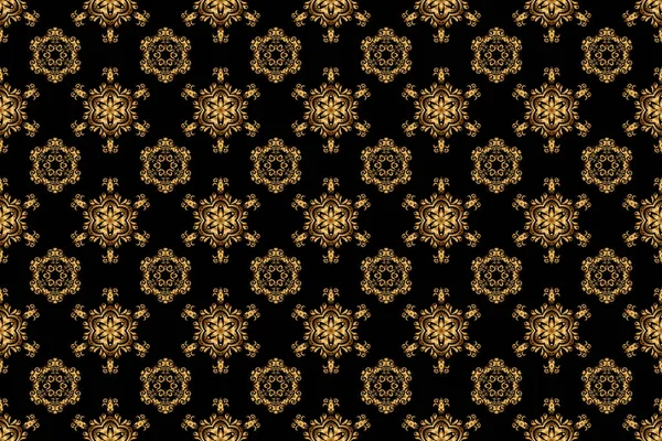 Raster Naadloos Patroon Een Zwarte Achtergrond Met Gouden Vintage Ornament — Stockfoto