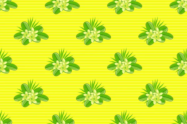 ラスターイラスト 装飾的なプルメリアの花パターンを繰り返します 黄色と緑の花のモチーフと抽象的な優雅さシームレスパターン — ストック写真