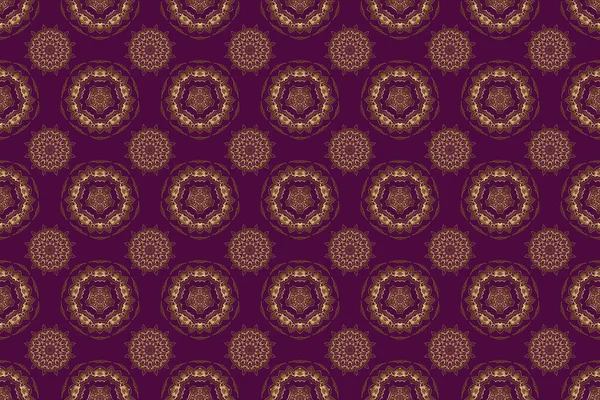 古いモロッコ アラビア語 トルコの装飾品をラスターします 紫の背景にシームレスな黄金のヴィンテージパターン — ストック写真