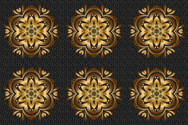 Template Oro Mandala Raster Cerchio Zentangle Mano Disegnata Sfondo Nero — Foto Stock