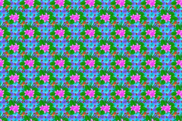かわいいラスターの花の背景 青の花のシームレスなパターン — ストック写真