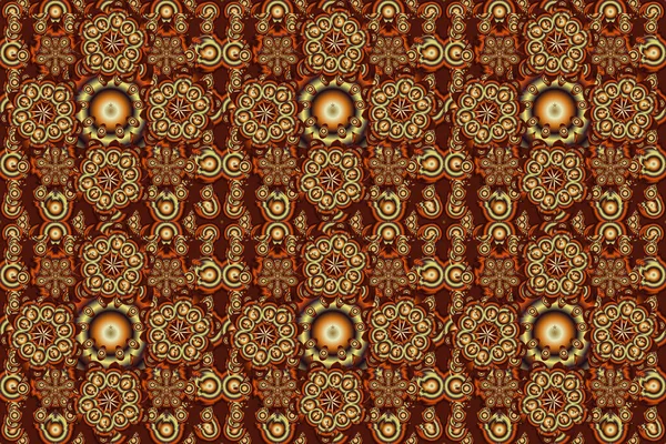 Traditional raster gothic damask background. Brown, orange and yellow seamless background flower ornament pattern. Abstract arabesque background for greeting card, presentation or wedding invitations.