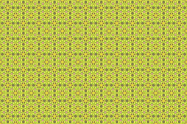 Raster Illustration Seamless Pattern Hand Drawn Many Little Flowers Green — Stock Photo, Image