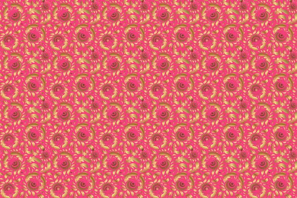 Gouden Glanzend Ornament Roze Achtergrond Damast Naadloos Patroon Abstracte Vormen — Stockfoto