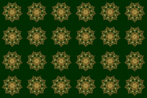 Raster Illustration Glitzernder Goldener Stern Abstraktes Mandala Auf Grünem Hintergrund — Stockfoto