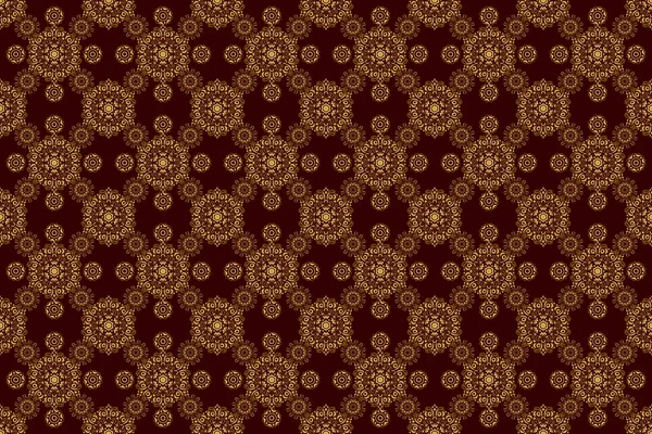 Raster Illustration Golden Shiny Ornament Brown Background Damask Seamless Pattern — Stock Photo, Image