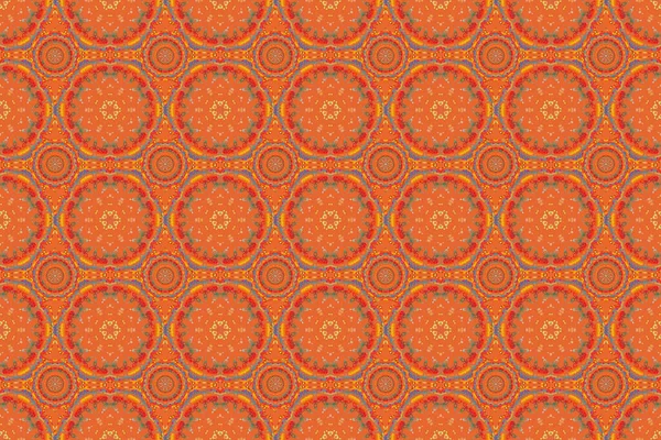Бесшовная Цветочная Мозаика Разноцветный Узор Оранжевом Фоне Винтажное Дамасское Украшение — стоковое фото