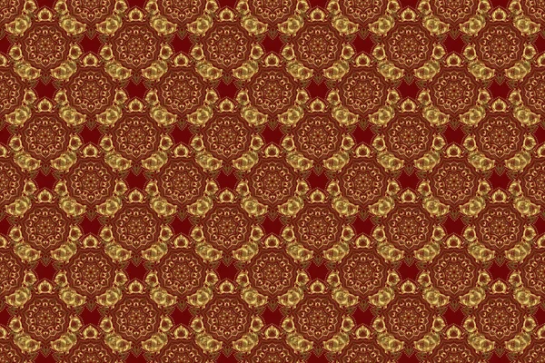 Raster Gold Star Pattern Star Decorations Golden Grid Red Background — Stock Photo, Image