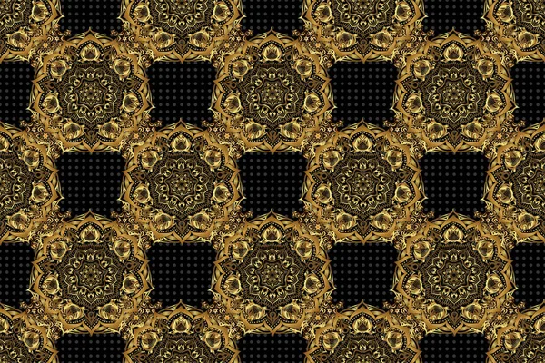 幾何学的な繰り返しシームレスなパターンと黒の背景に金のグラデーションで六角形の形 ラスターイラスト — ストック写真