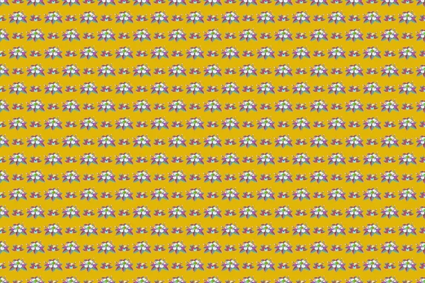黄色の背景にラスターハイビスカスの花のシームレスなパターン — ストック写真